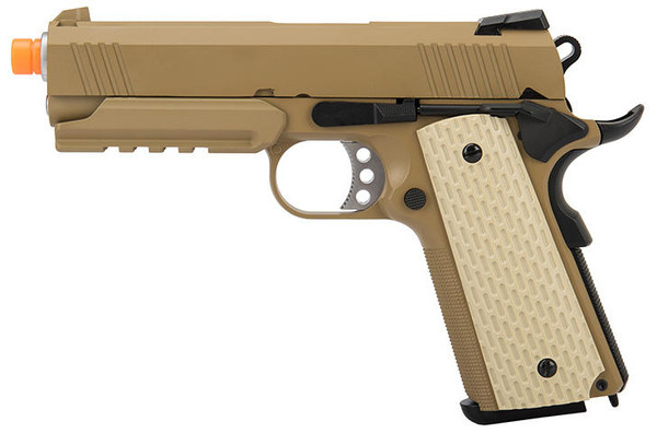 WE Tech Kimber Style 1911 Skeletonized Trigger Gas Blowback Airsoft Pistol, Tan UK-WE-E011-TAN