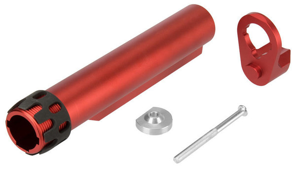 Lancer Tactical Buffer Tube, Extended End Plate, and Enhanced Castle Nut, Red | UK-CA-M483-R