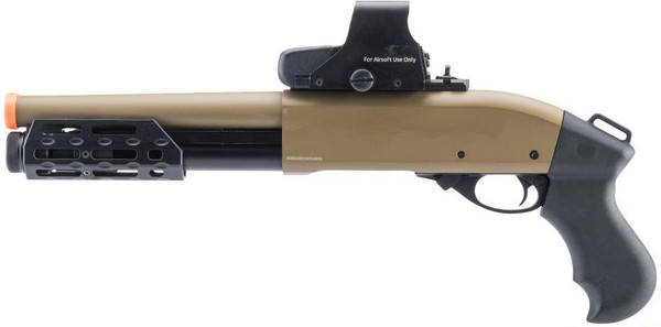 Golden Eagle M870 Gas Powered M-LOK 3/6 Shot Pump Action Airsoft Shotgun, Tan | EVK-98034