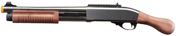 Golden Eagle M8877 3/6-Shot Pump Action Gas Airsoft Sawed-Off Shotgun, Silver/Wo