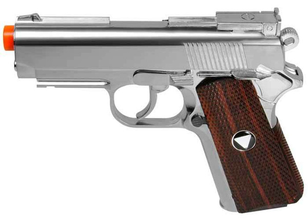WG/TSD Metal M1911 CO2 Pistol, Chrome w/ Wood Grip