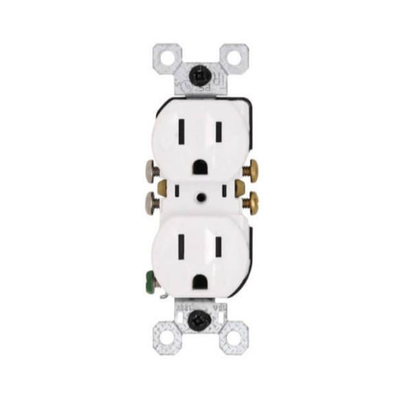 Pass & Seymour 3232TRWRW Duplex Receptacle (White, 125v, 15A, 2P, 3W)