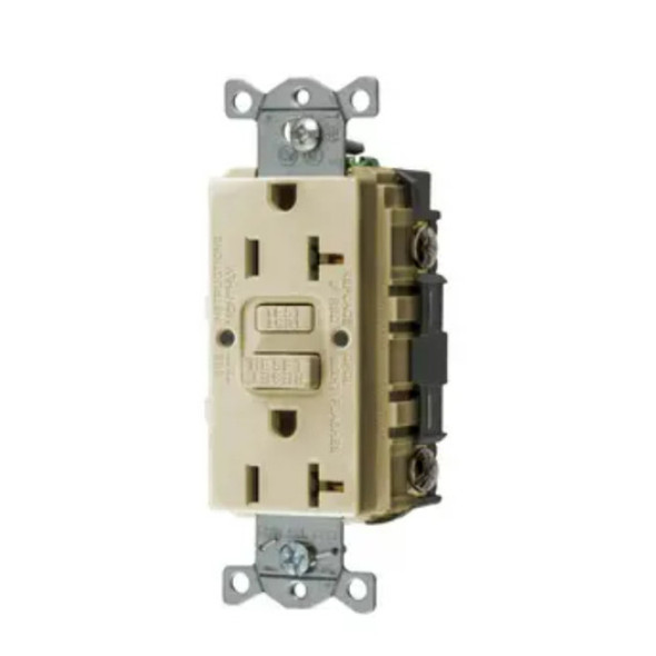 Hubbell Wiring Device-Kellems GFRST20I Duplex Receptacle (Ivory, 125v, 20A, 2P, 3W)