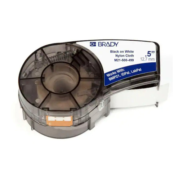 Brady 110894; M21-500-499 Label Tape (Black on White, Nylon Cloth, 16ft x 0.5in)