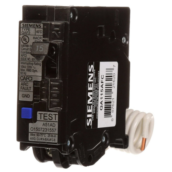 Siemens QA115AFC Circuit Breaker (120VAC, 15A, 1P)