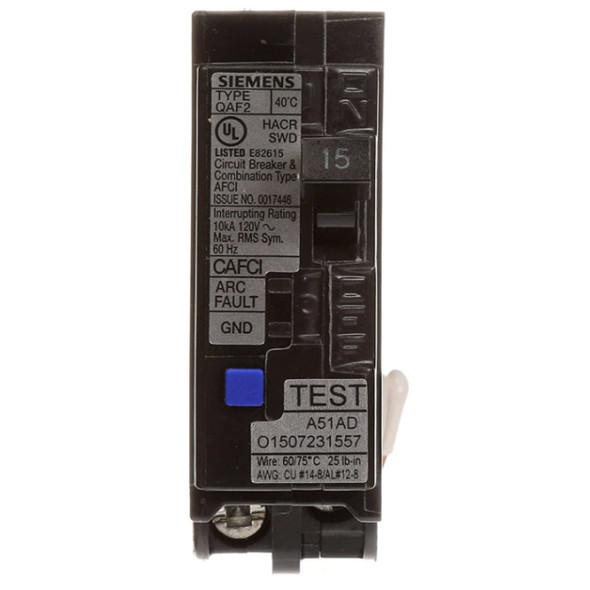 Siemens QA115AFC Circuit Breaker (120VAC, 15A, 1P)