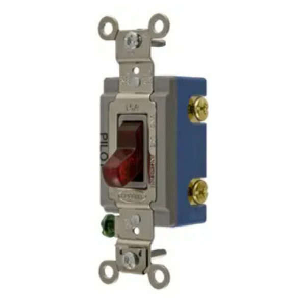 Hubbell Wiring Device-Kellems HBL1201PL Toggle Switch (Red, 120/277VAC, 15A, 1P)