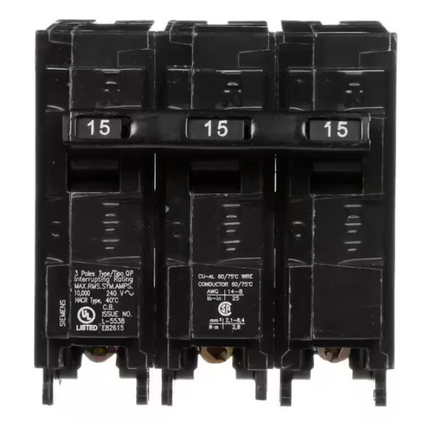 Siemens Q315 Circuit Breaker (240VAC, 15A, 3P)