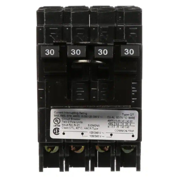 Siemens Q23030CT2 Circuit Breaker (120/240VAC, 30A, 2P)