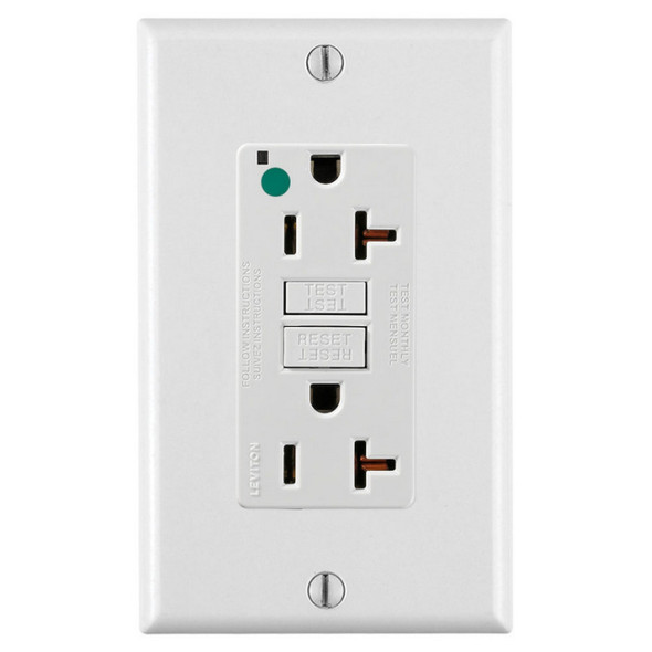 Leviton GFNT2-HGW Duplex Receptacle (White, 125VAC, 20A, 2P, 3W)