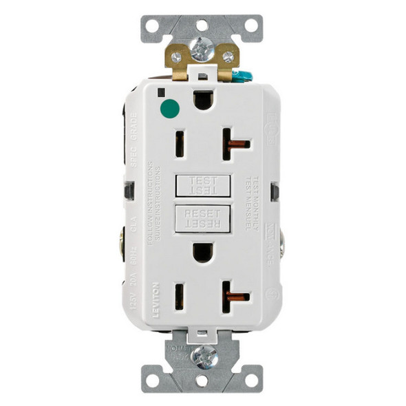 Leviton GFNT2-HGW Duplex Receptacle (White, 125VAC, 20A, 2P, 3W)