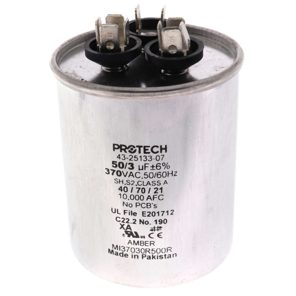 Rheem 43-25133-07 Capacitor (370v, Round, 50/3MFD)