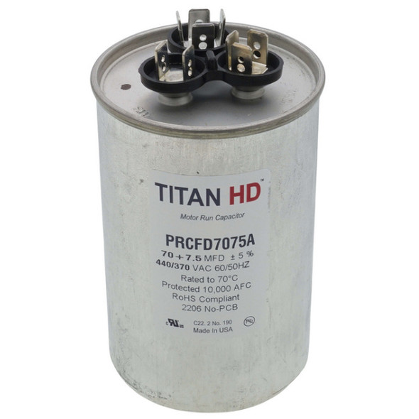 Titan Pro PRCFD7075A Capacitor (440/370v, Round, 70/7.5MFD)