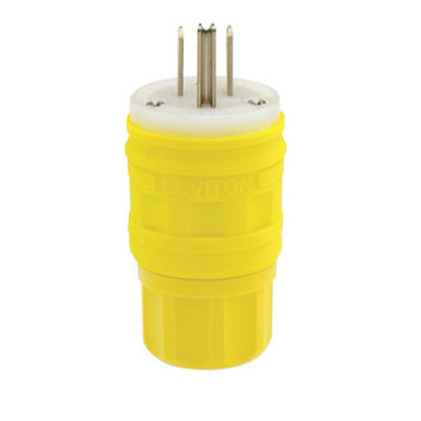 Leviton 14W47 Straight Blade Plug (Yellow, 125v, 15A, 2P, 3W)