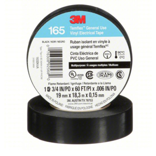 Temflex 165BK4A; 7100169254 Electrical Tape (Black, PVC, Rubber, 60ft x 3/4in)
