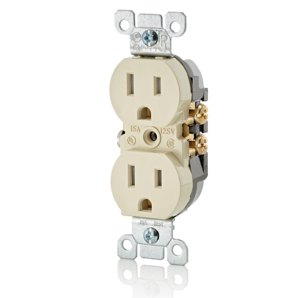 Leviton T5320-I Duplex Receptacle (Ivory, 125v, 15A, 2P, 3W)