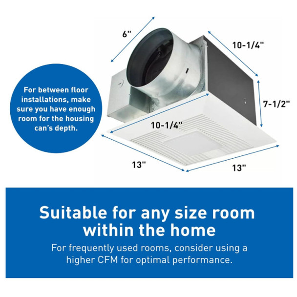 Panasonic FV-1115VKL2 Ventilation Fan (White, 120v, 60Hz, Ceiling, 110, 130, 150CFM, 6in)