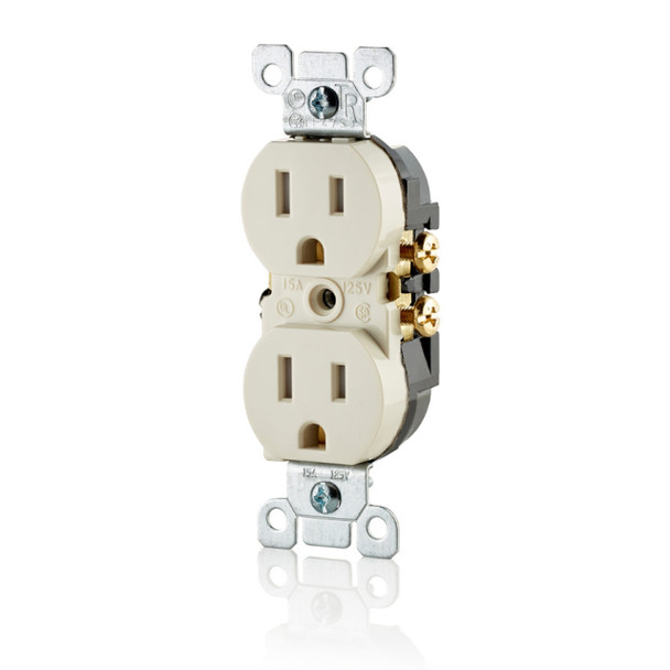 Leviton T5320-T Duplex Receptacle (Light Almond, 125v, 15A, 2P, 3W)