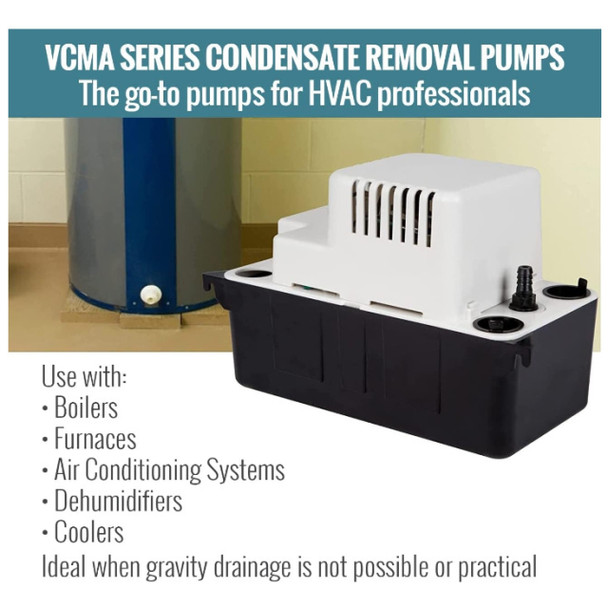 Little Giant 554405; VCMA-15ULS Condensate Pump (White, Black, 115VAC, 1A, 1/50hp, 65GPH)
