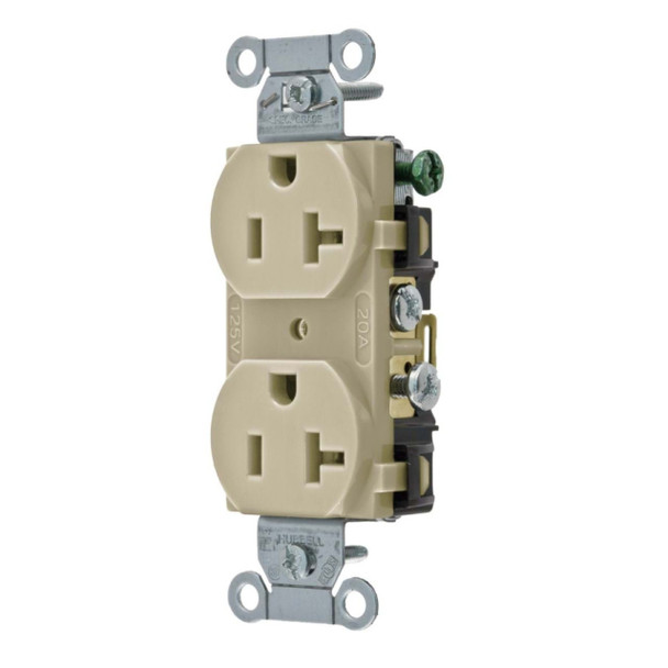 Hubbell Wiring Device-Kellems CR20I Duplex Receptacle (Ivory, 125v, 20A, 2P, 3W)