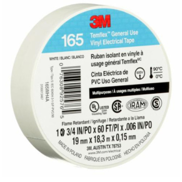 Temflex 165WH4A; 7100169491 Electrical Tape (White, PVC, 60ft x 3/4in)