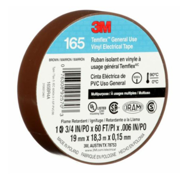 Temflex 165BR4A; 7100169191 Electrical Tape (Brown, PVC, 60ft x 0.75in)