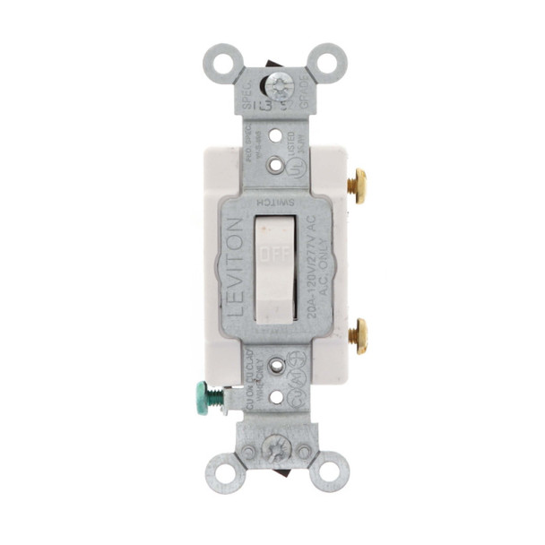 Leviton CS120-2W Toggle Switch (White, 120-277v, 20A, 1P)