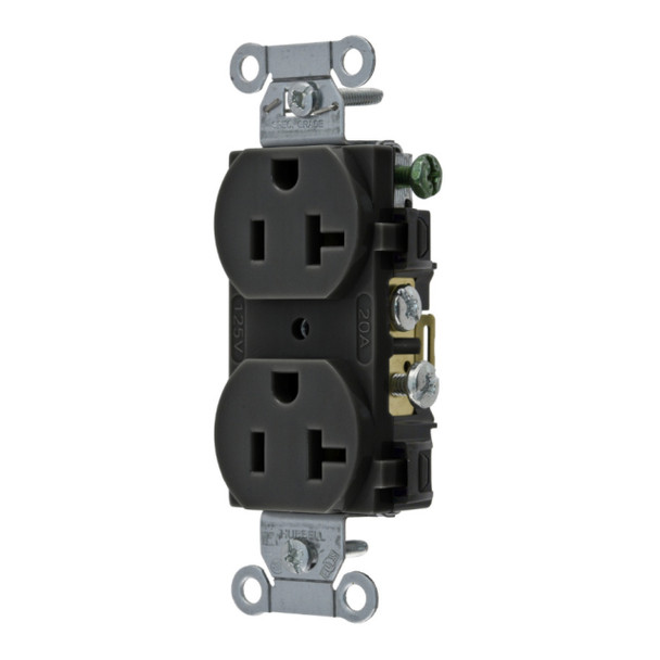 Hubbell Wiring Device-Kellems CR20BLK Duplex Receptacle (Black, 125v, 20A, 2P, 3W)