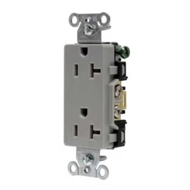 Hubbell Wiring Device-Kellems DR20GRY Duplex Receptacle (Gray, 125v, 20A, 2P, 3W)