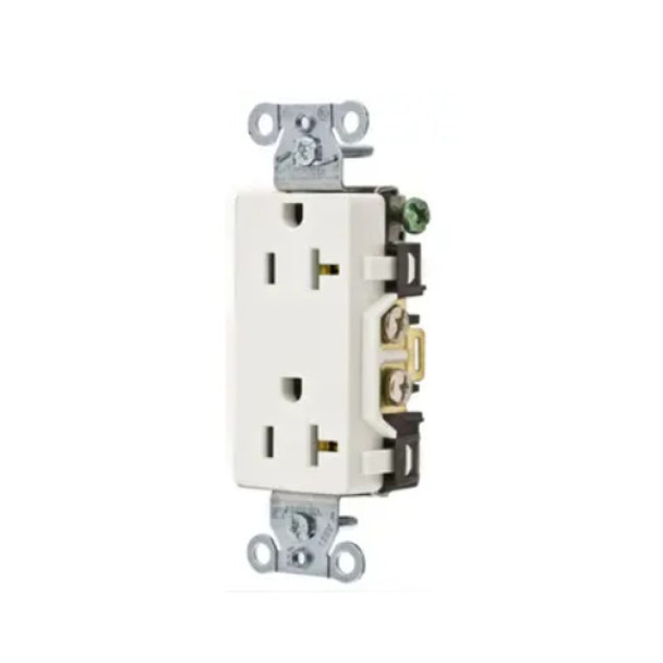 Hubbell Wiring Device-Kellems DR20WHI Duplex Receptacle (White, 125v, 20A, 2P, 3W)