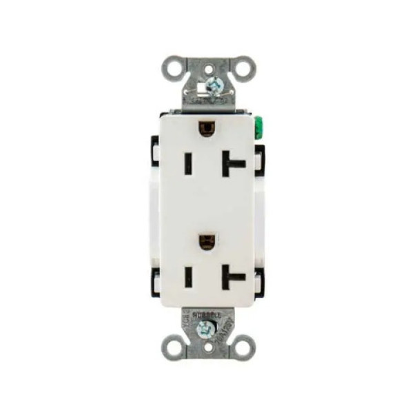 Hubbell Wiring Device-Kellems DR20WHI Duplex Receptacle (White, 125v, 20A, 2P, 3W)
