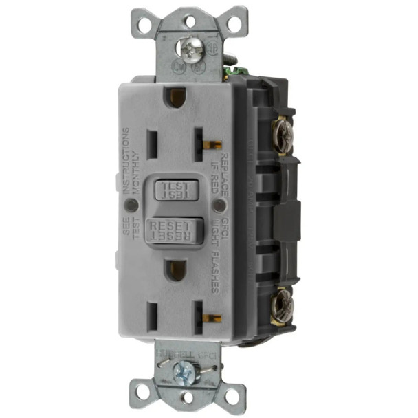 Hubbell Wiring Device-Kellems GFRST20GY Duplex Receptacle (Gray, 125v, 20A, 2P, 3W)