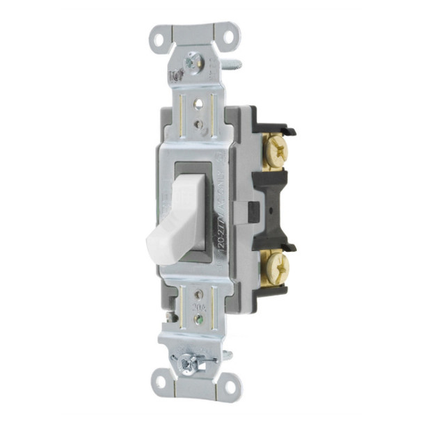 Hubbell Wiring Device-Kellems CS120W Toggle Switch (White, 120-277VAC, 20A, 1P)