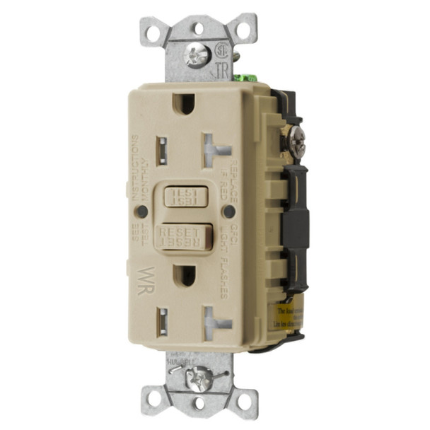Hubbell Wiring Device-Kellems GFTWRST20I Duplex Receptacle (Ivory, 125v, 20A, 2P, 3W)