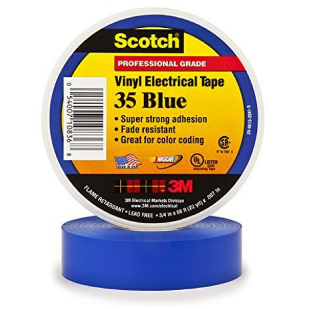 Scotch 35-BLUE-3/4; 70006934353 Electrical Tape (Blue, PVC, 66ft x 3/4in)