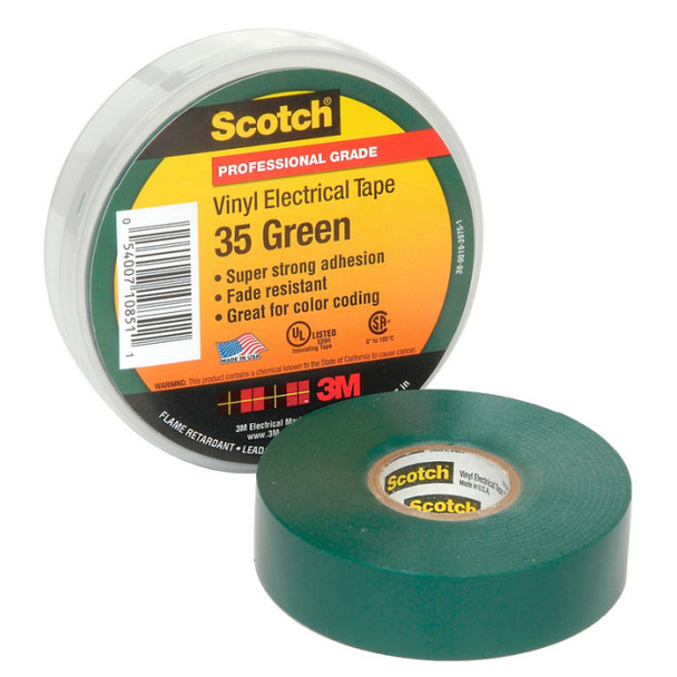 Scotch 35-GREEN-3/4; 70006934338 Electrical Tape (Green, PVC, 66ft x 3/4in)