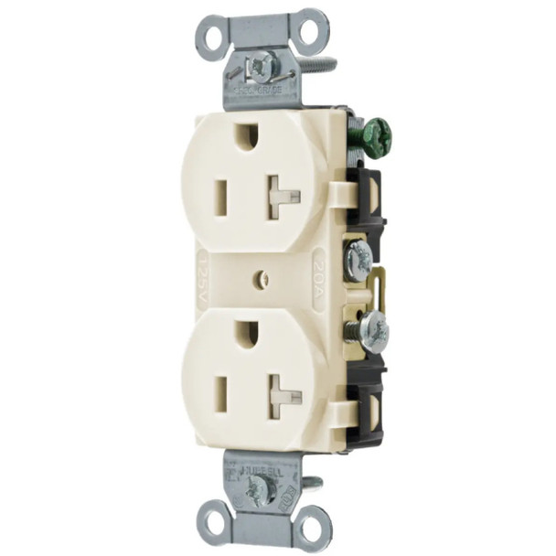 Hubbell Wiring Device-Kellems CR20LATR Duplex Receptacle (Light Almond, 125v, 20A, 2P, 3W)