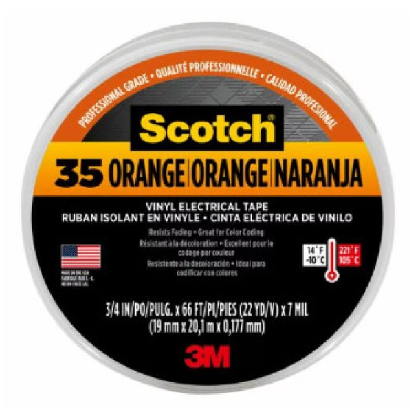 Scotch 35-ORANGE-3/4; 70006934320 Electrical Tape (Orange, Vinyl, 66ft x 3/4in)