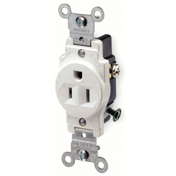 Leviton 5015-W Single Receptacle (White, 125v, 15A, 2P, 3W)