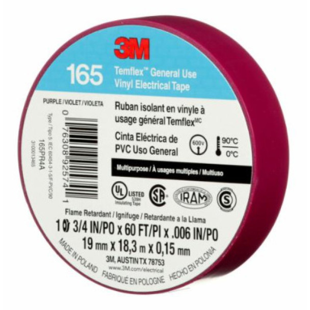 Temflex 165PR4A; 7100169434 Electrical Tape (Purple, PVC, 60ft x 0.75in)