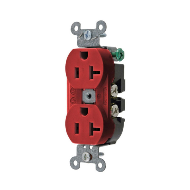 Hubbell Wiring Device-Kellems 5352AR Duplex Receptacle (Red, 125v, 20A, 2P, 3W)