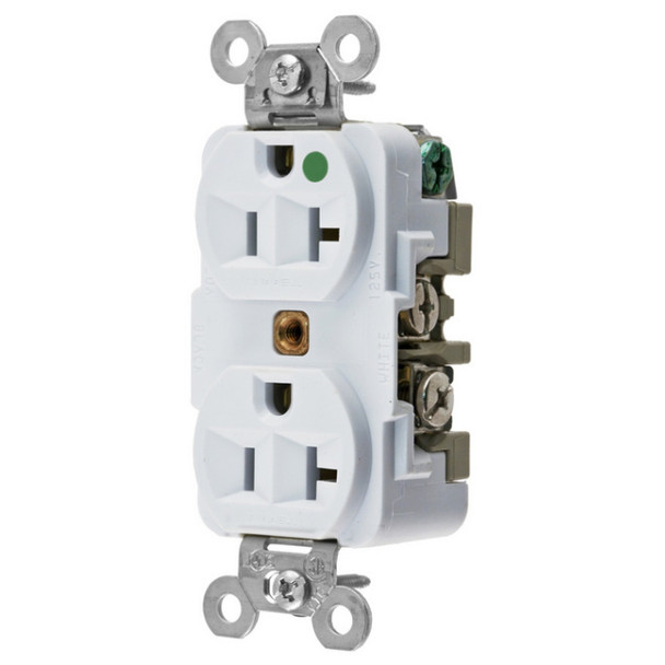 Hubbell Wiring Device-Kellems HBL8300W Duplex Receptacle (White, 125v, 20A, 2P, 3W)