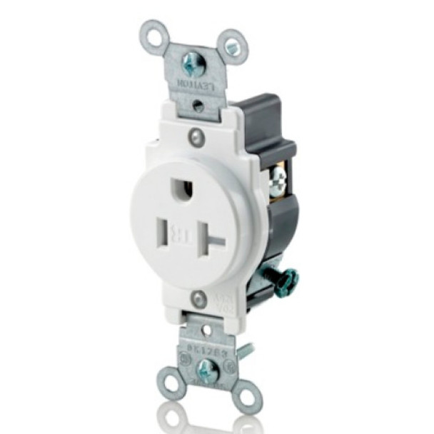 Leviton T5020-W Single Receptacle (White, 125VAC, 20A, 2P, 3W)