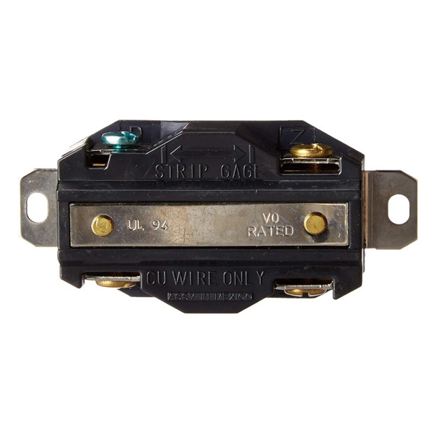 Leviton 2420 Locking Receptacle (Black, 250v, 20A, 3P, 4W)