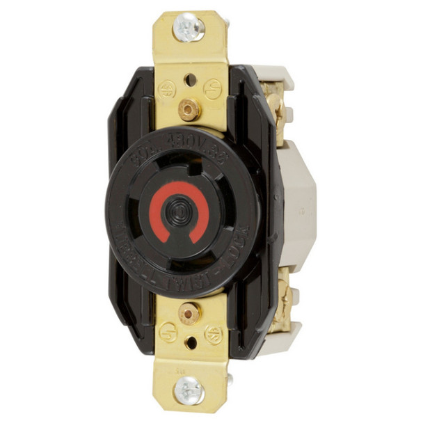 Hubbell Wiring Device-Kellems HBL2730 Locking Receptacle (Black, 480VAC, 30A, 3P, 4W)
