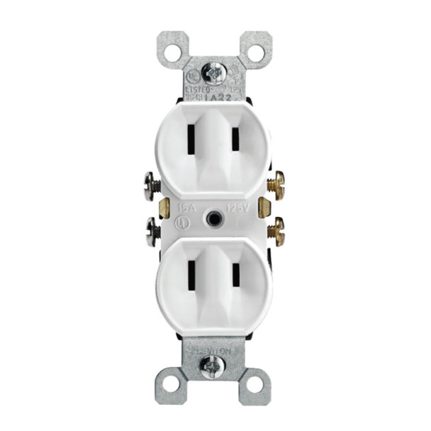 Leviton 223-W Duplex Receptacle (White, 125VAC, 15A, 2P, 2W)