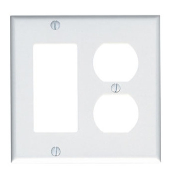Leviton 80455-W Wall Plate (White, Plastic, Gangs: 2)