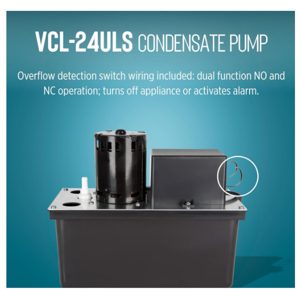 Little Giant 553201; VCL-24ULS Condensate Pump (Black, 115v, 2.5A, 1/18hp, 270GPH)
