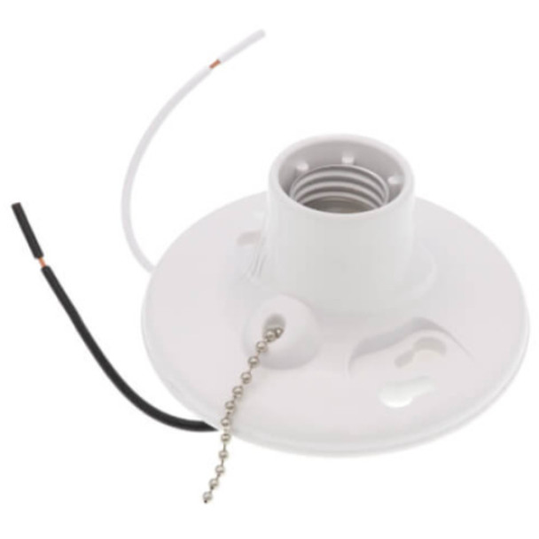 Leviton 8827-CW2 Lampholder (White, 250VAC, 660W, Outlet Box Mount, Pull Chain, Medium, Top Wired)