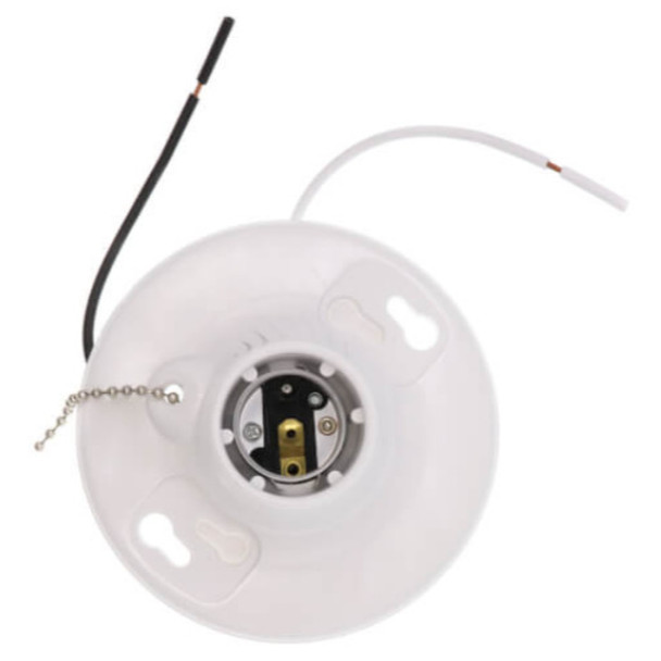 Leviton 8827-CW2 Lampholder (White, 250VAC, 660W, Outlet Box Mount, Pull Chain, Medium, Top Wired)